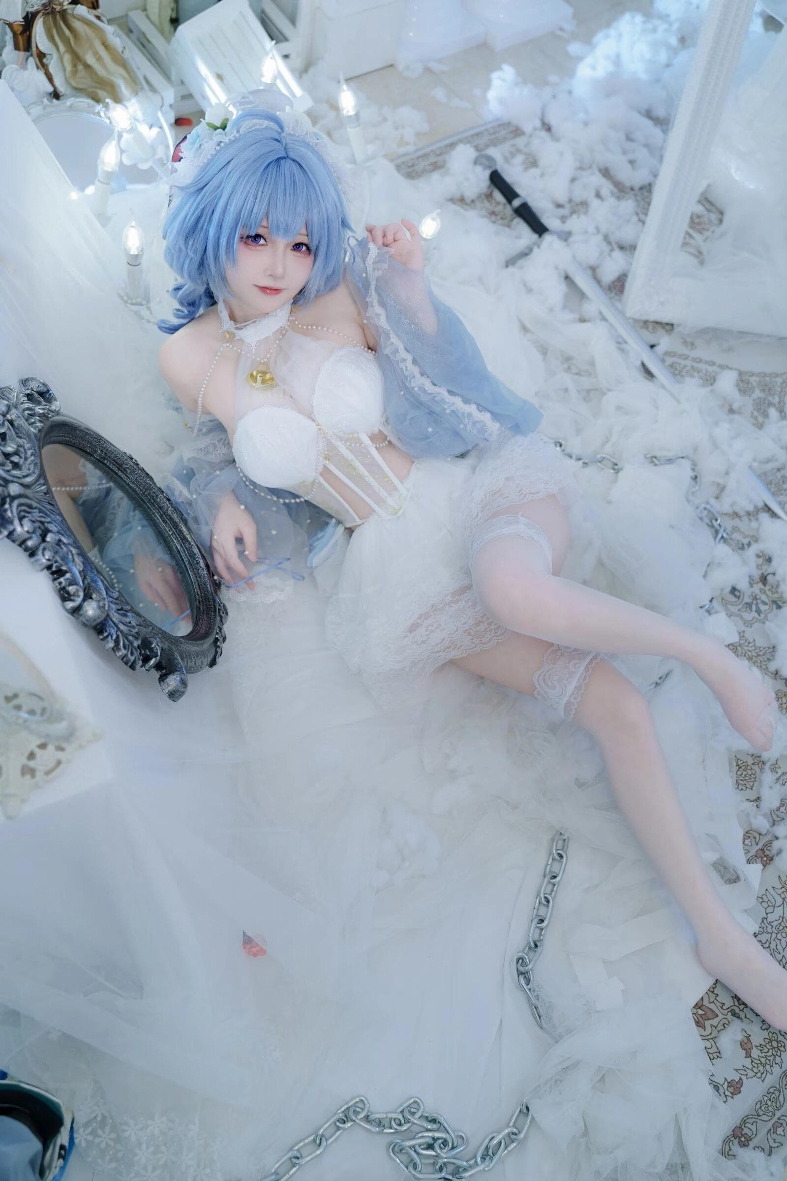 Indulge your fantasies with irresistible Ganyu in a purple bodystocking—where every curve is a temptation. - 1