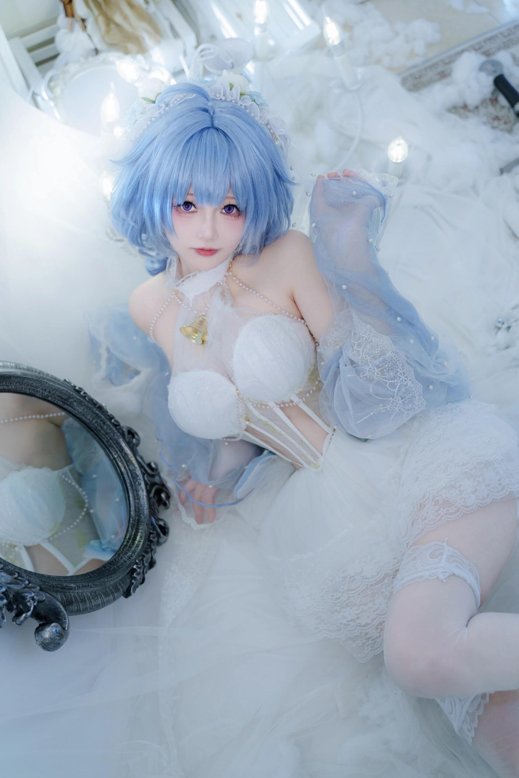 Indulge your fantasies with irresistible Ganyu in a purple bodystocking—where every curve is a temptation. - 2