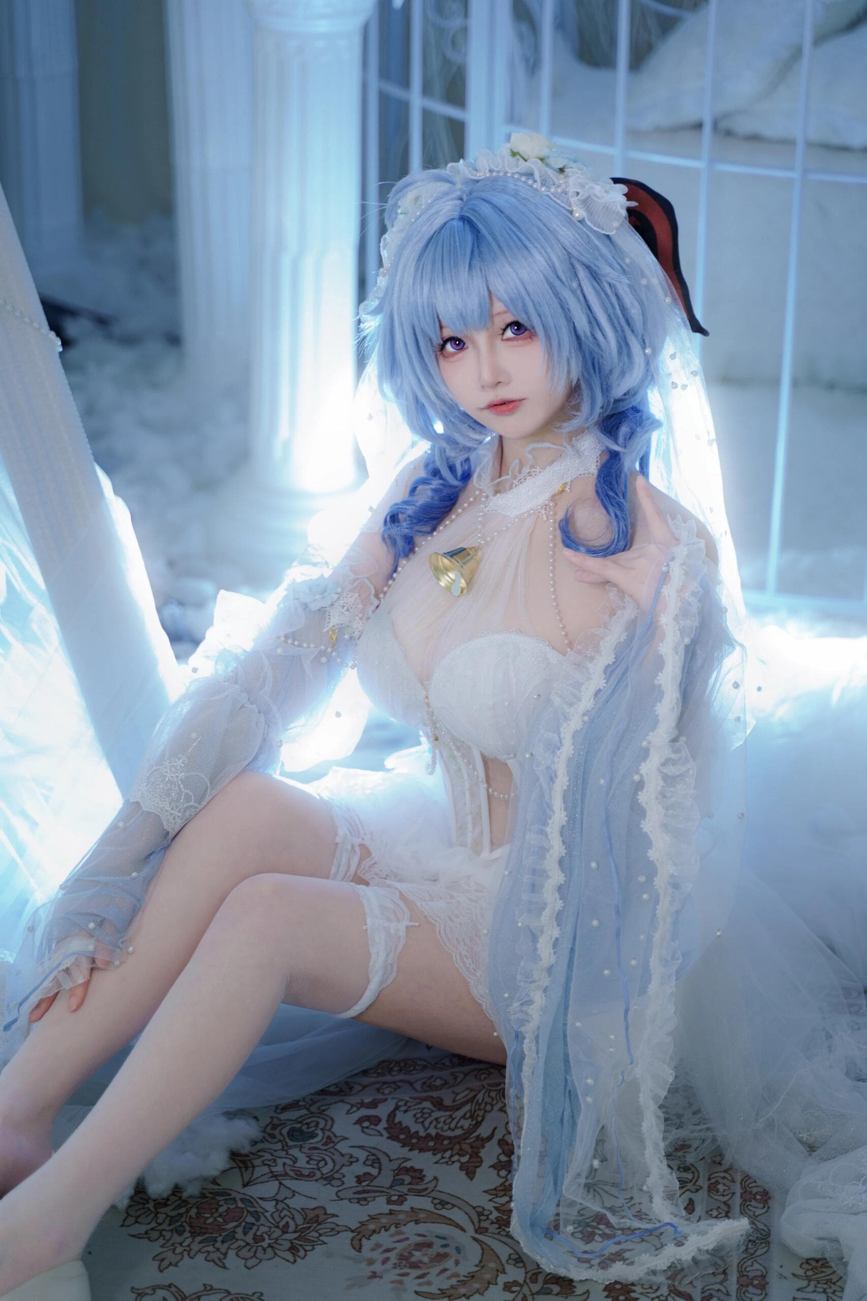 Indulge your fantasies with irresistible Ganyu in a purple bodystocking—where every curve is a temptation. - 3