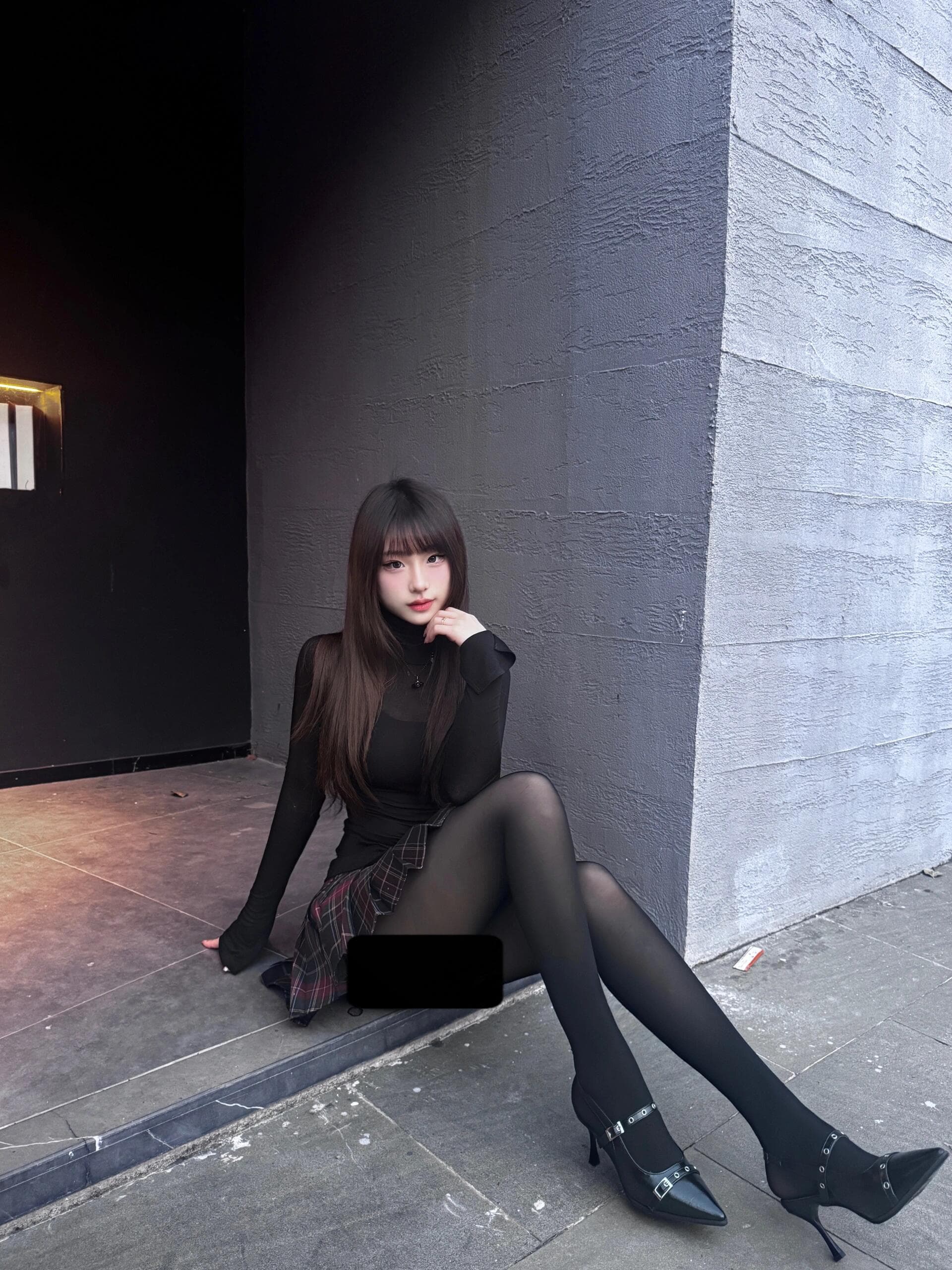 Ravishing black dress with sleek full stockings that hug every breathtaking curve. Sophistication meets seduction in this captivating ensemble—a feast for the eyes that will leave you mesmerized! - 1