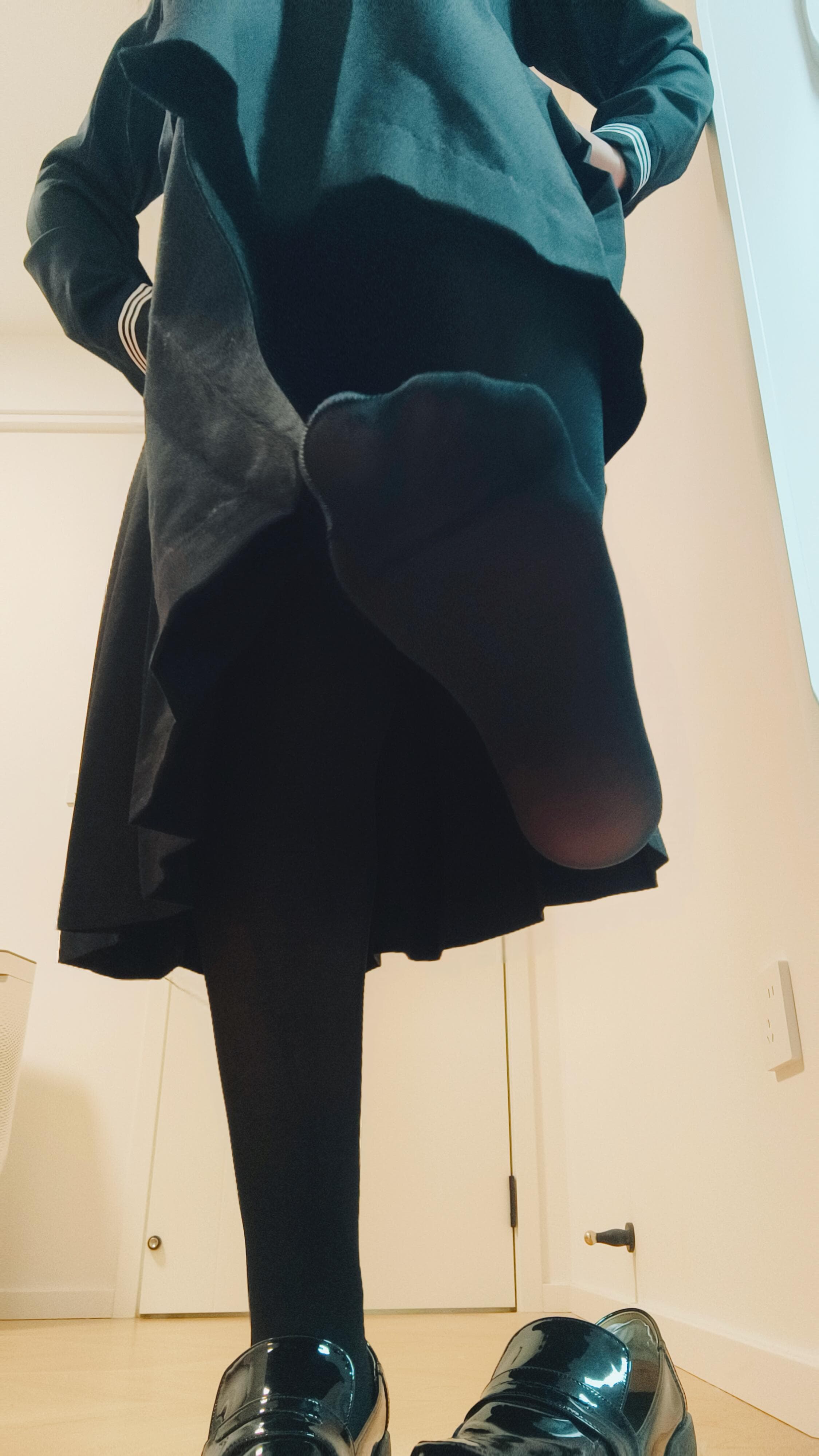 Ravishing black dress with sleek full stockings that hug every breathtaking curve. Sophistication meets seduction in this captivating ensemble—a feast for the eyes that will leave you mesmerized! - 1