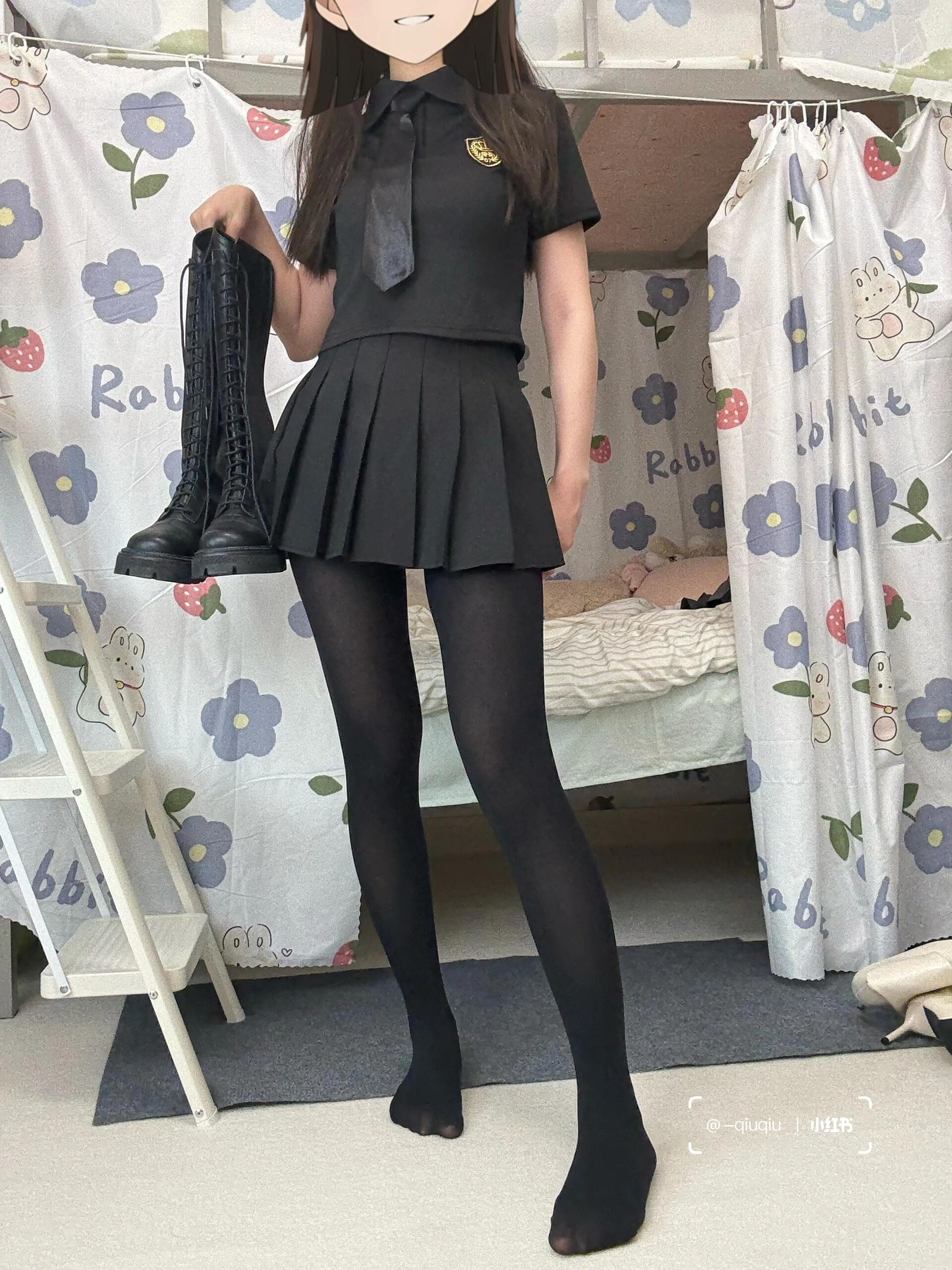 Alluring black dress paired with sultry thigh-high stockings that accentuate every curve. This stunning ensemble radiates confidence and seduction—absolutely breathtaking! - 1