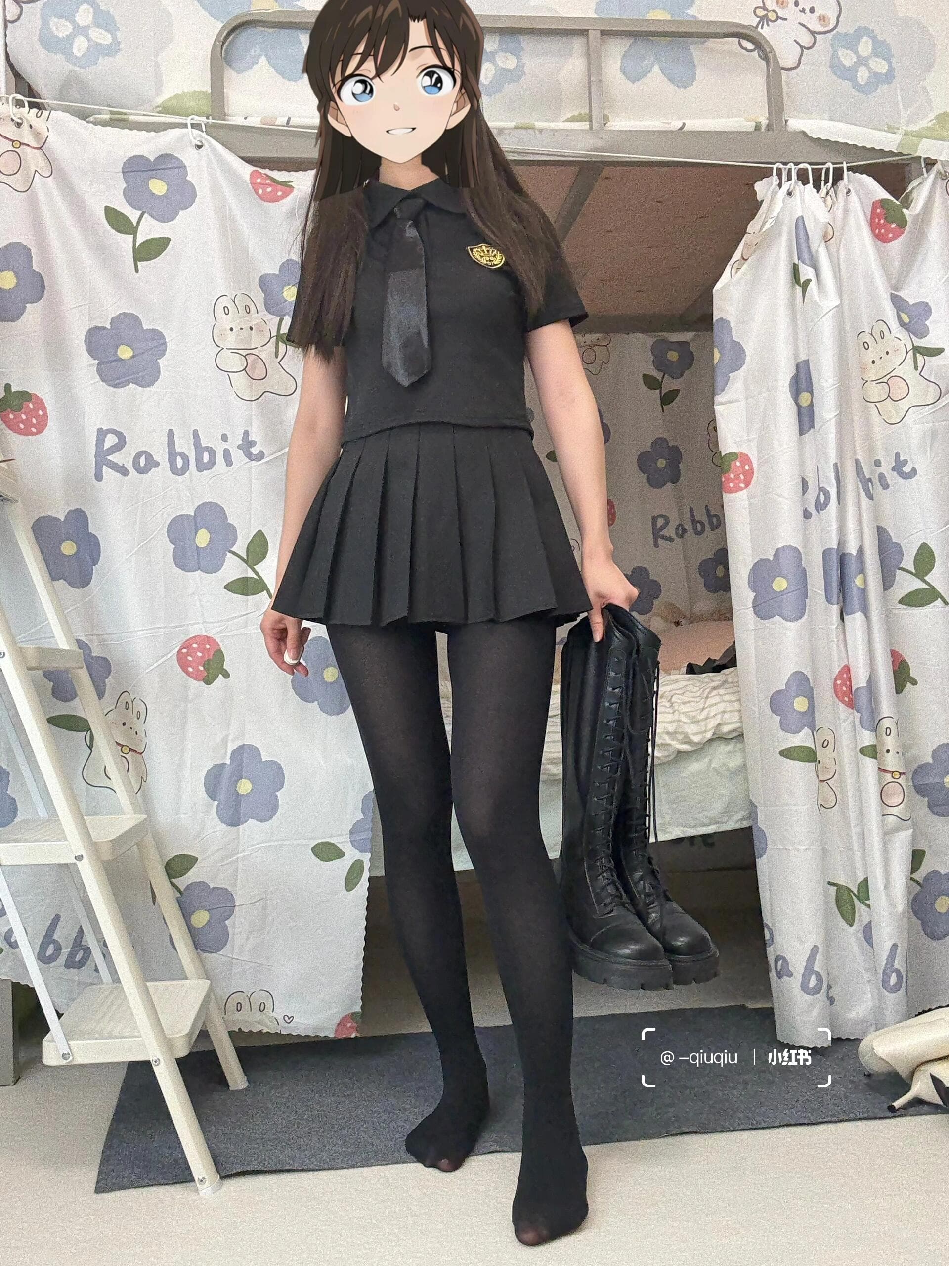 Alluring black dress paired with sultry thigh-high stockings that accentuate every curve. This stunning ensemble radiates confidence and seduction—absolutely breathtaking! - 2