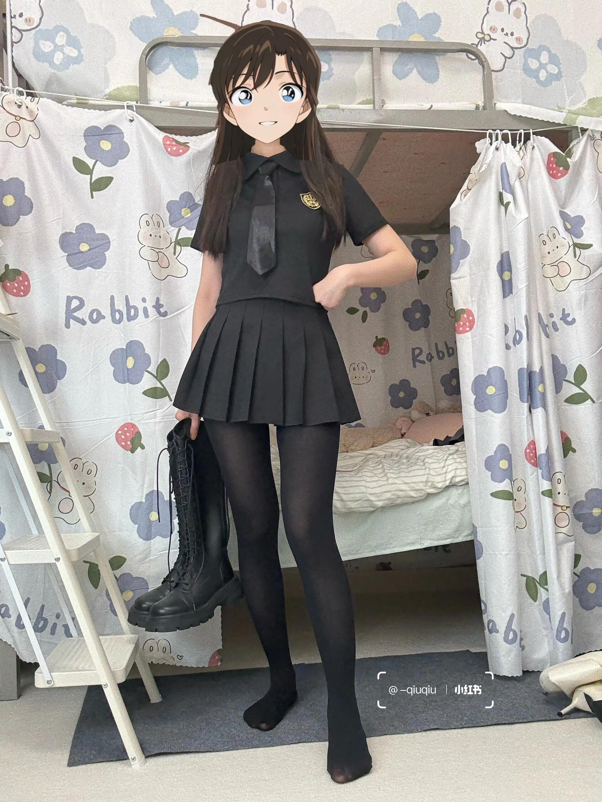 Alluring black dress paired with sultry thigh-high stockings that accentuate every curve. This stunning ensemble radiates confidence and seduction—absolutely breathtaking! - 4