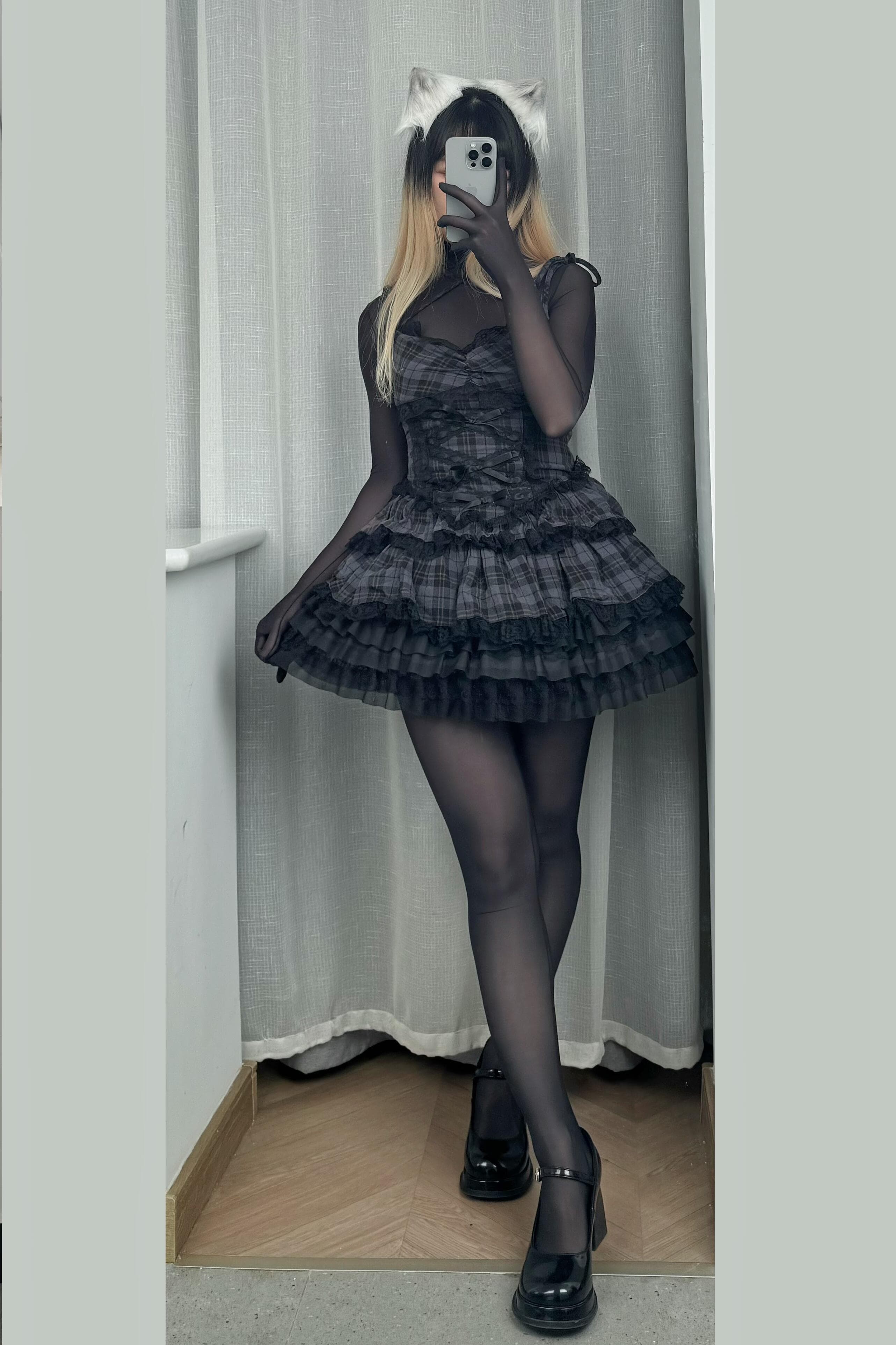 Captivating black ensemble with sleek thigh-high stockings that command attention. The way these stockings hug every curve is pure perfection—a stunning display of confidence and allure! - 2