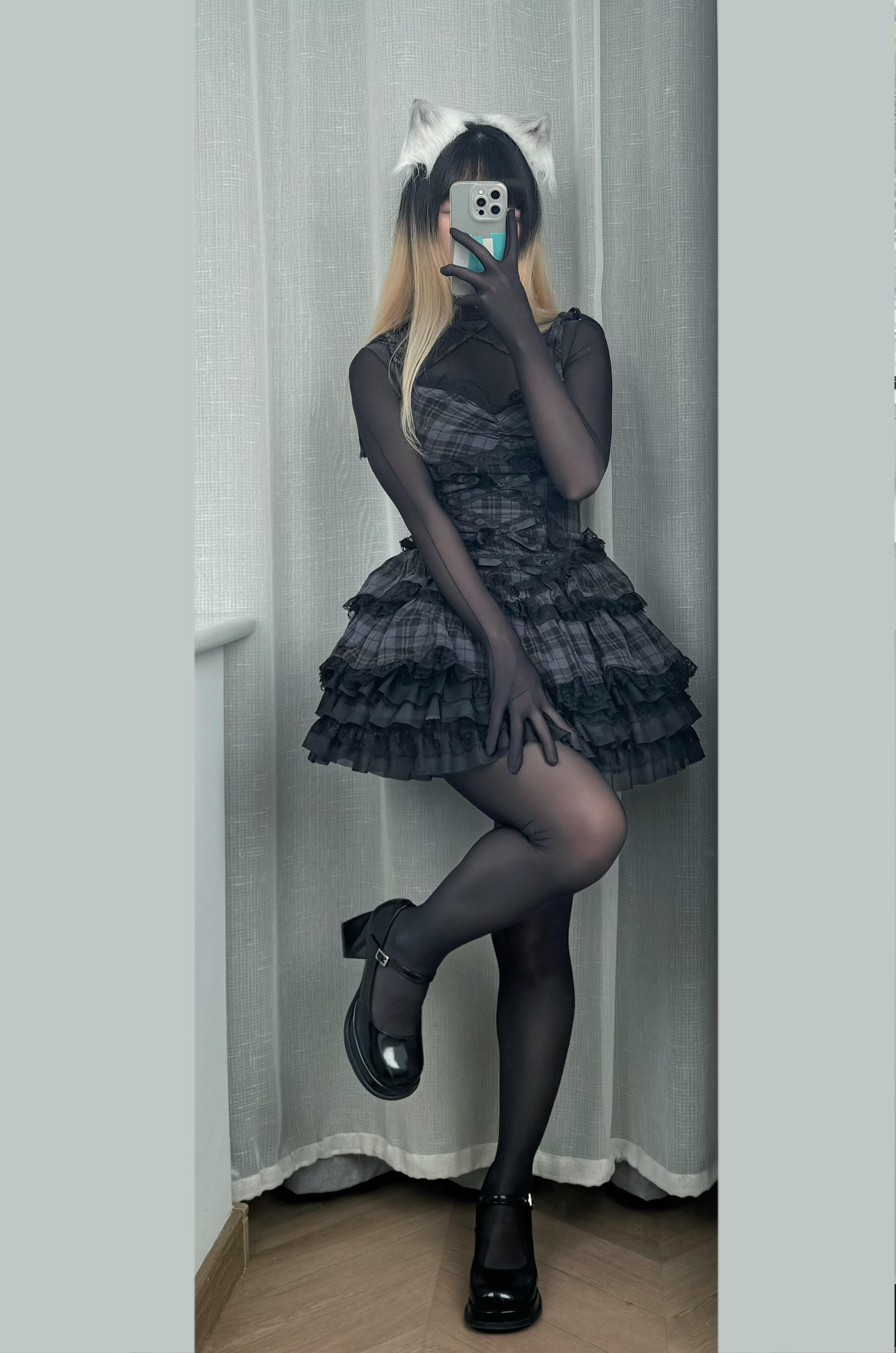 Captivating black ensemble with sleek thigh-high stockings that command attention. The way these stockings hug every curve is pure perfection—a stunning display of confidence and allure! - 3