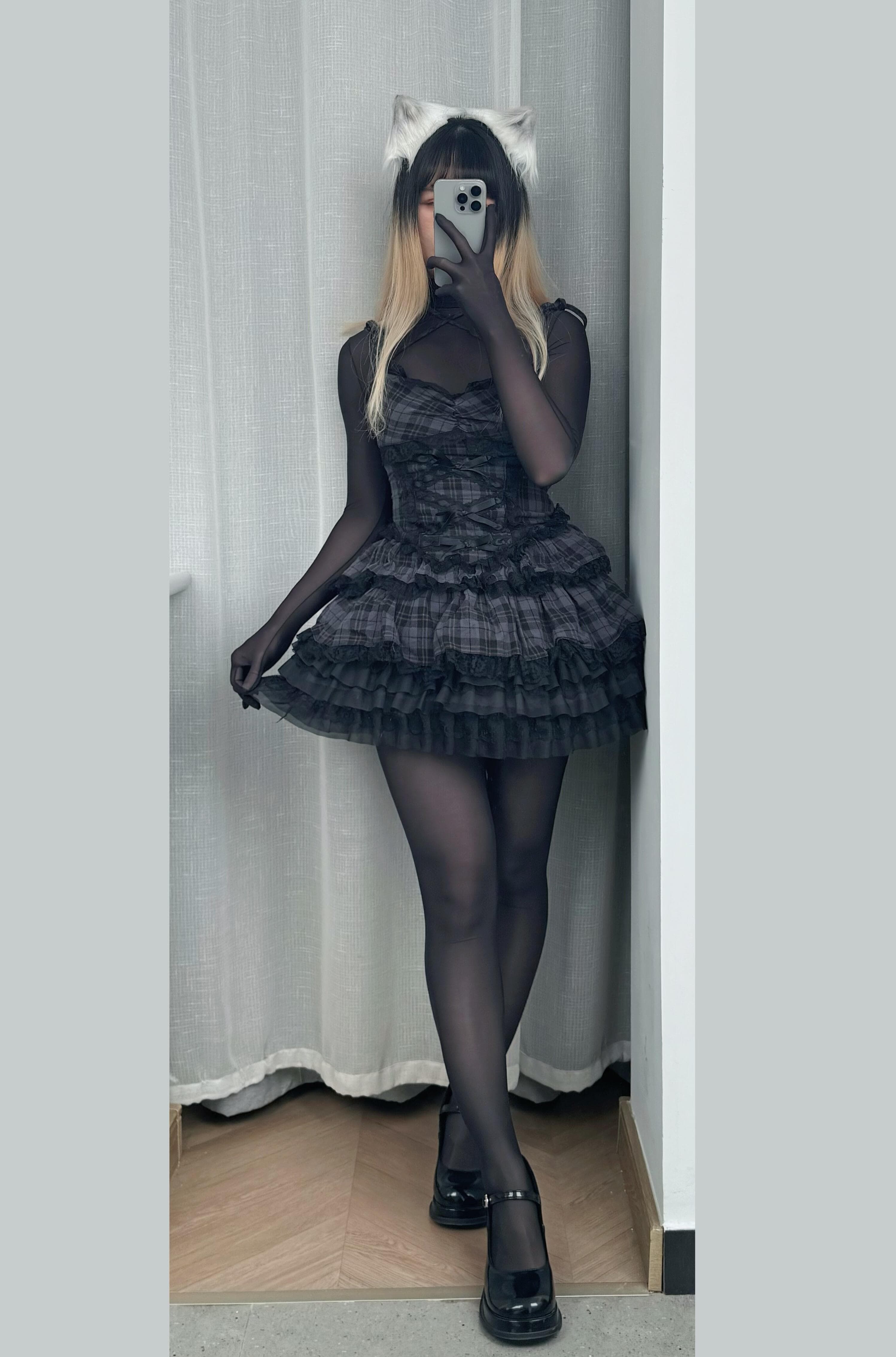 Captivating black ensemble with sleek thigh-high stockings that command attention. The way these stockings hug every curve is pure perfection—a stunning display of confidence and allure! - 4