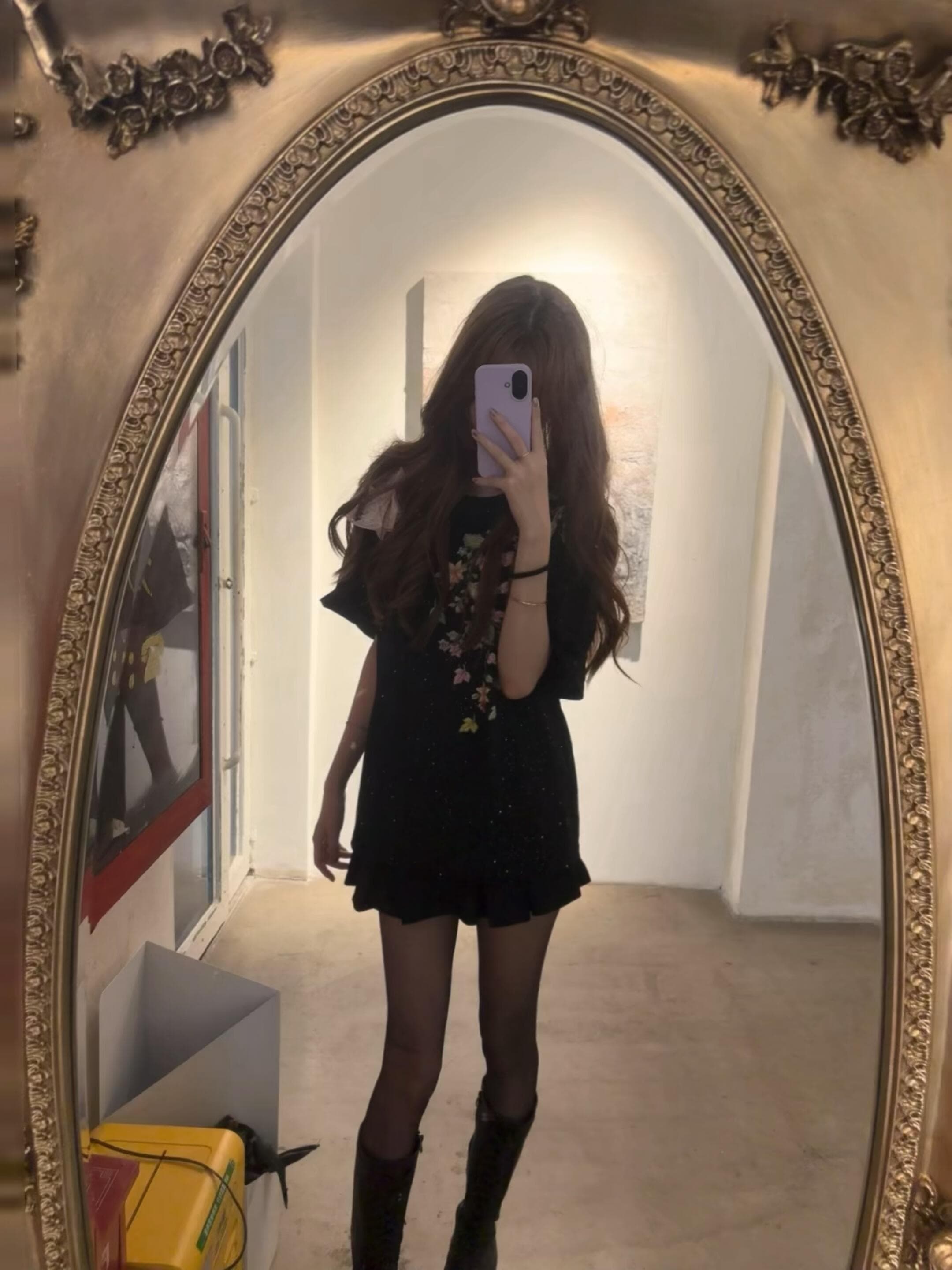 Stunning black dress ensemble complemented by elegant white thigh-high stockings. The contrast is absolutely captivating—sophistication and allure combined in one irresistible look! - 4
