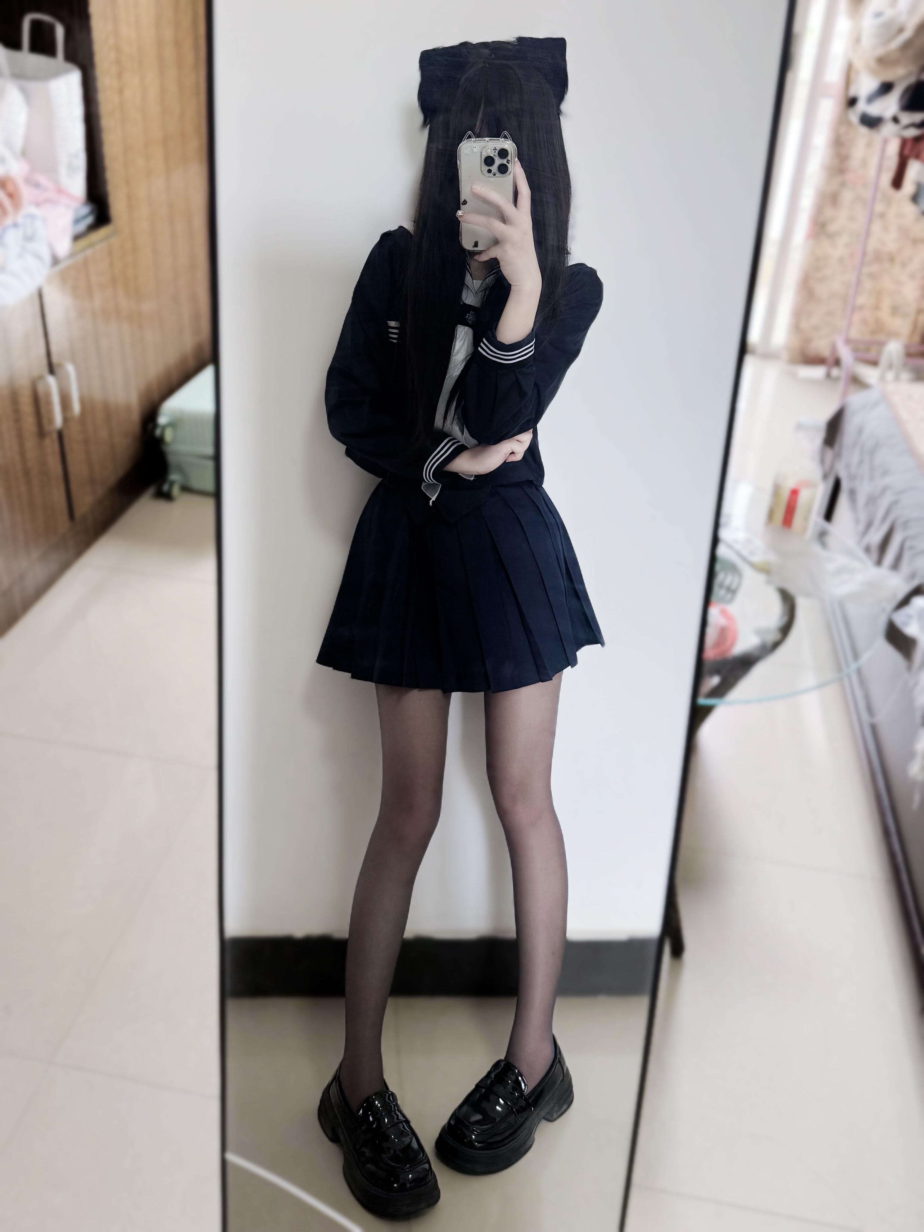 Mesmerizing black ensemble with sultry thigh-high stockings that showcase every curve with perfection. This captivating look is pure elegance mixed with irresistible allure! - 1