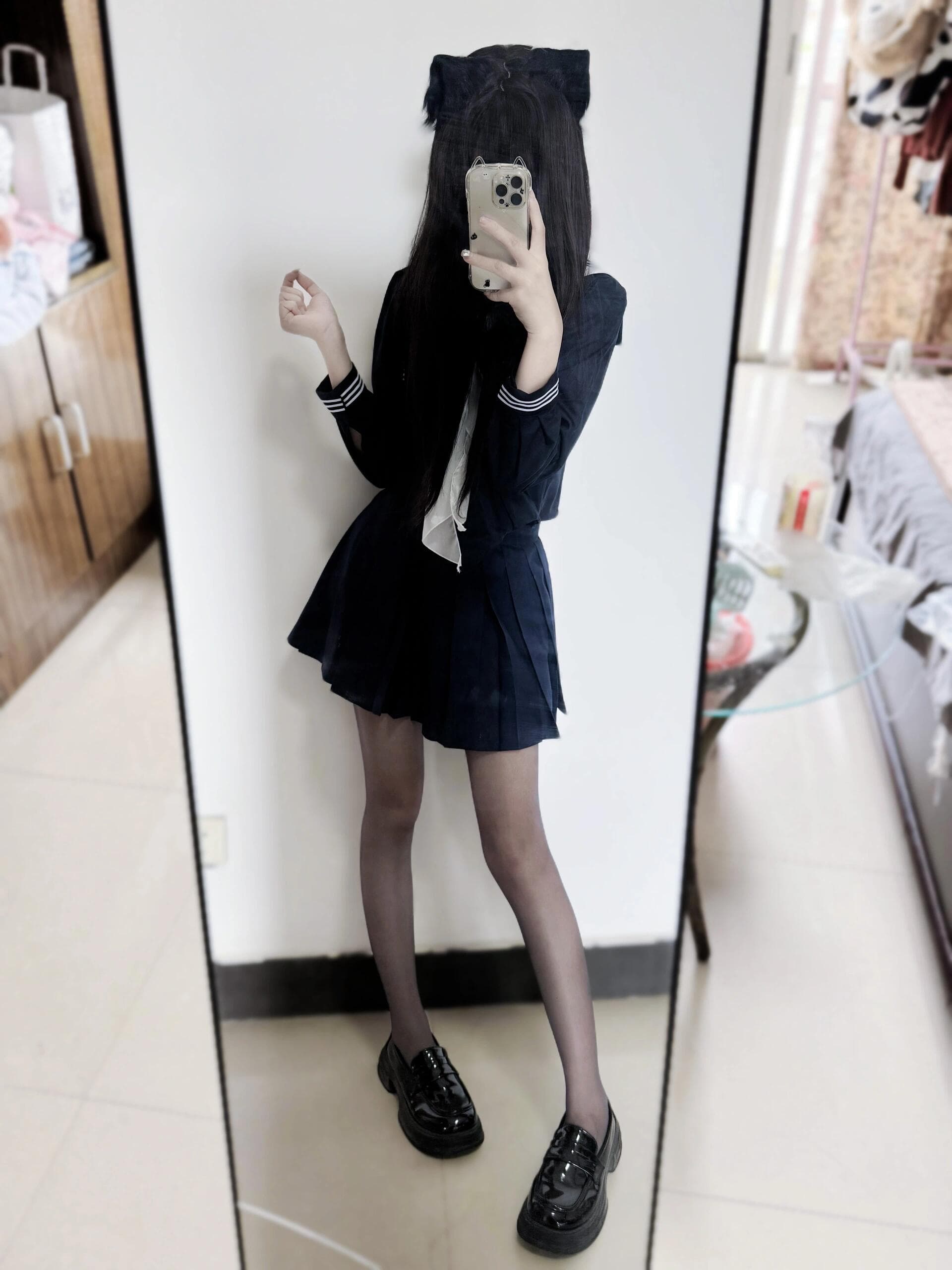 Mesmerizing black ensemble with sultry thigh-high stockings that showcase every curve with perfection. This captivating look is pure elegance mixed with irresistible allure! - 2