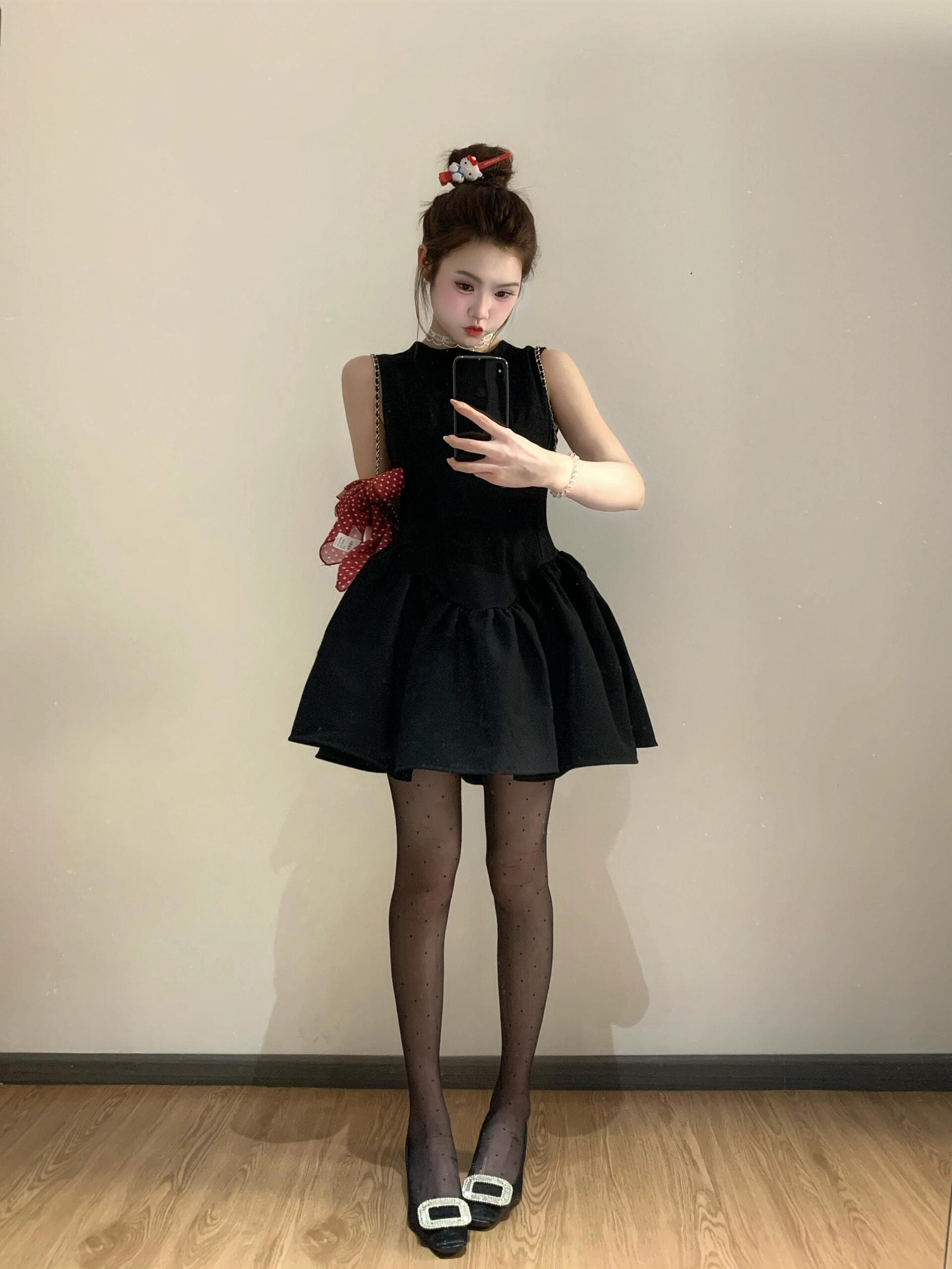 Exquisite black outfit with elegant thigh-high stockings that create a stunning silhouette. Every curve is perfectly showcased—pure sophistication with an irresistible edge! - 2