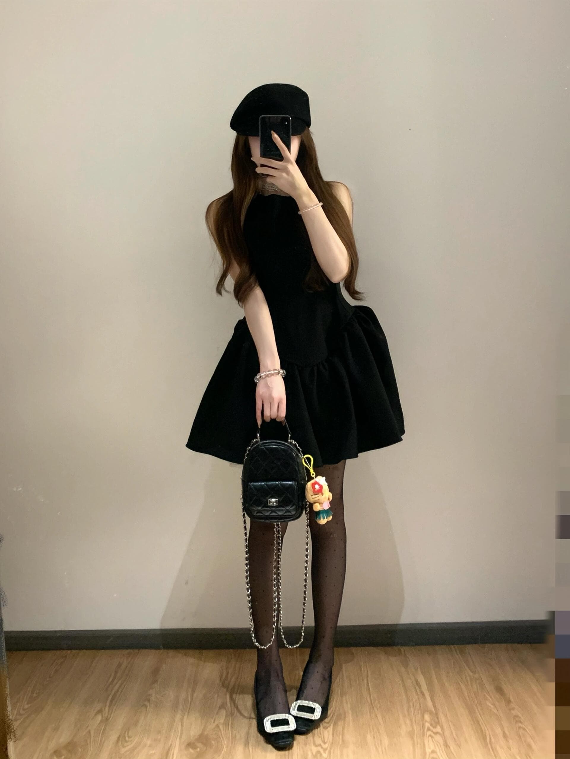 Exquisite black outfit with elegant thigh-high stockings that create a stunning silhouette. Every curve is perfectly showcased—pure sophistication with an irresistible edge! - 3