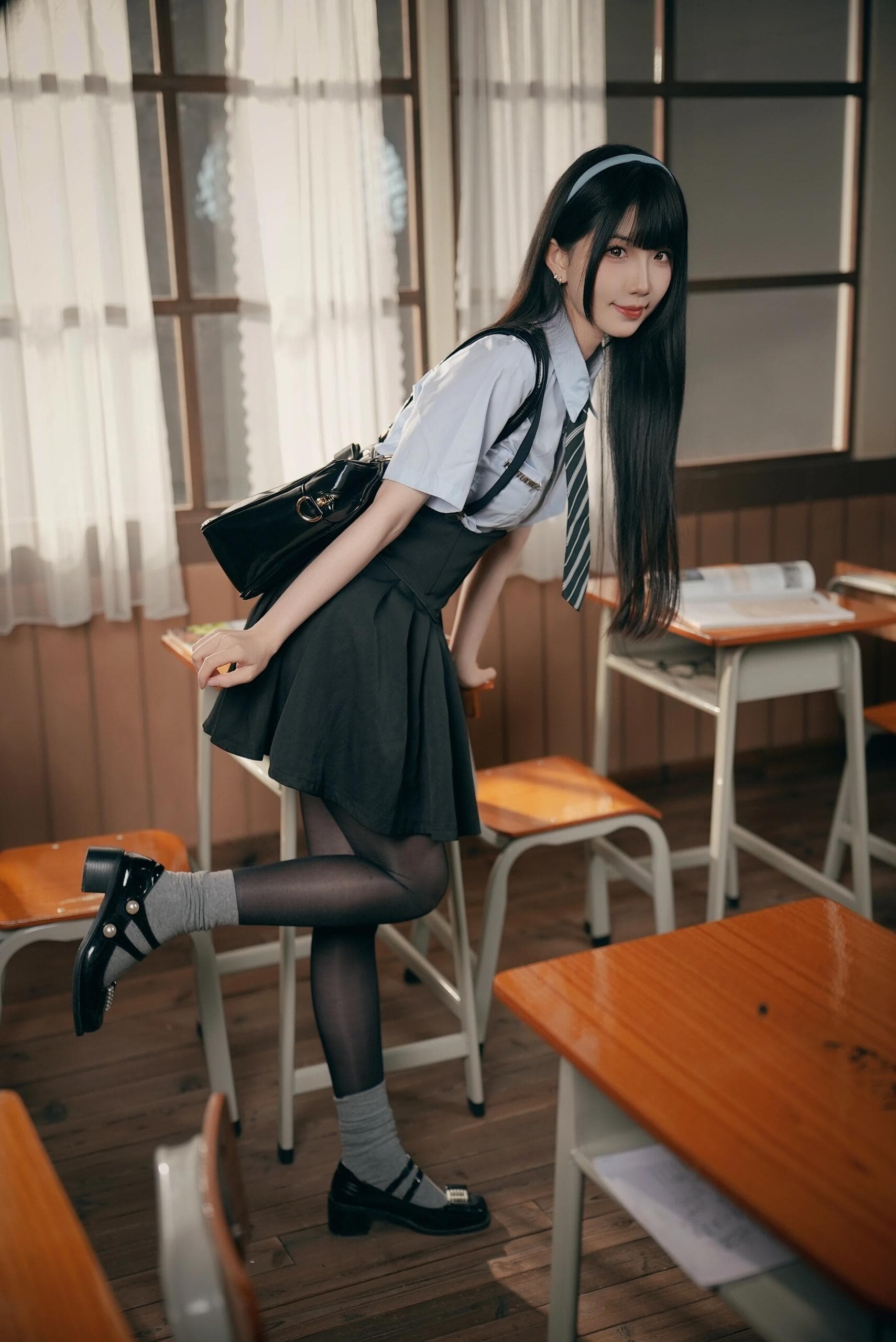 Stunning finale showcasing elegant black outfits with beautiful thigh-high stockings. Each pose radiates pure confidence and sophistication—absolutely captivating from every angle! - 6