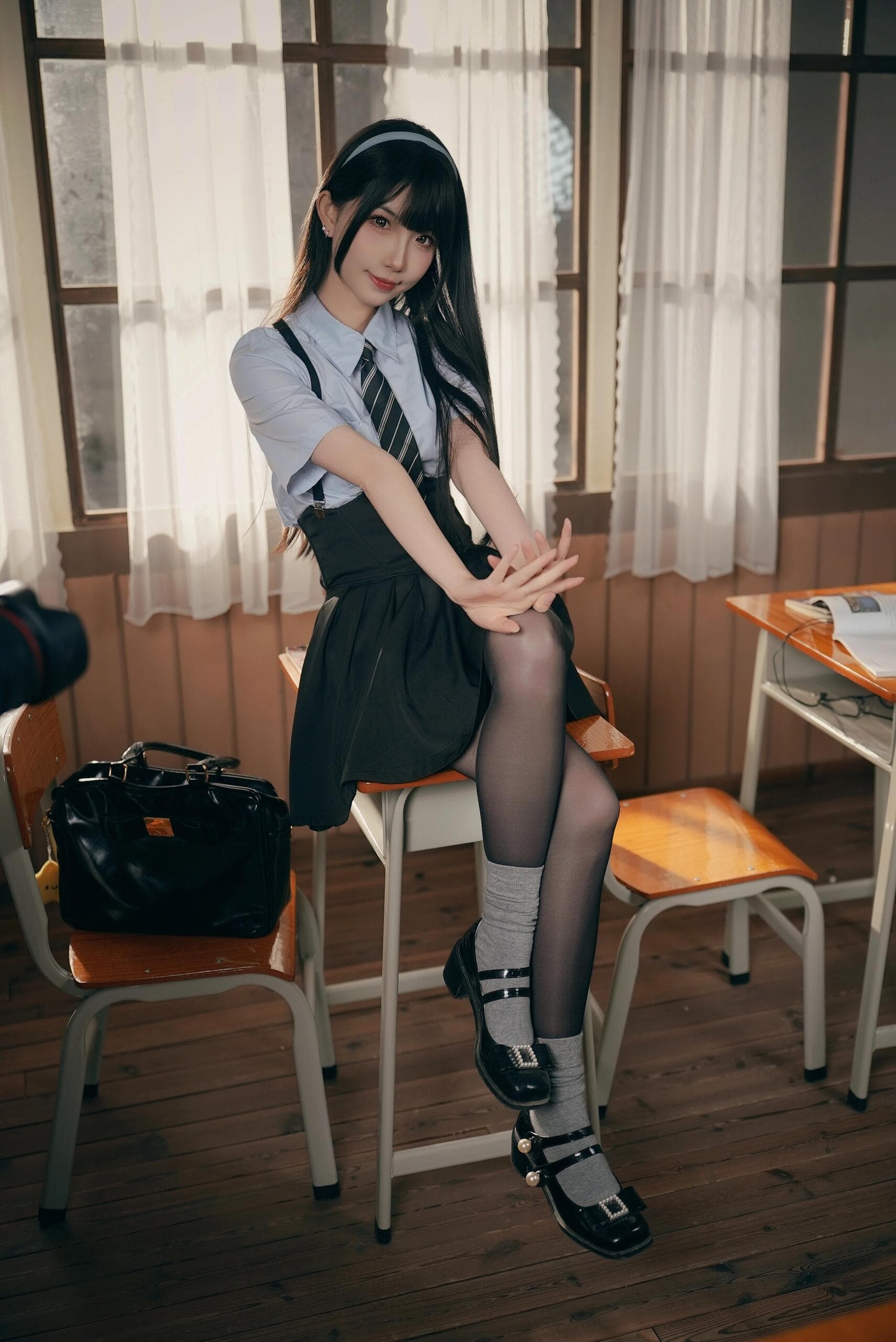 Stunning finale showcasing elegant black outfits with beautiful thigh-high stockings. Each pose radiates pure confidence and sophistication—absolutely captivating from every angle! - 7